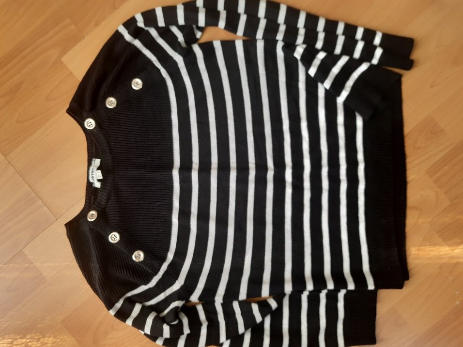 Düğmeli Siyah Beyaz Çizgili Kadın Triko - Görsel 2