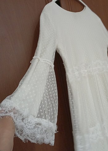 Beyaz Dantel Detaylı Bohem Uzun Elbise - Görsel 2