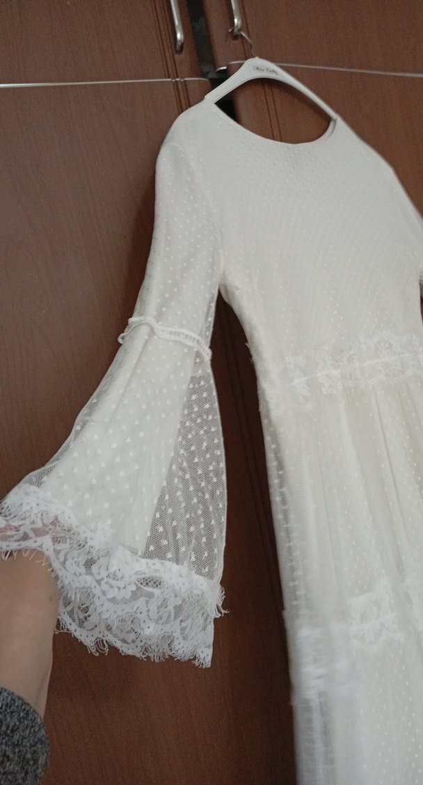 Beyaz Dantel Detaylı Bohem Uzun Elbise - Görsel 2