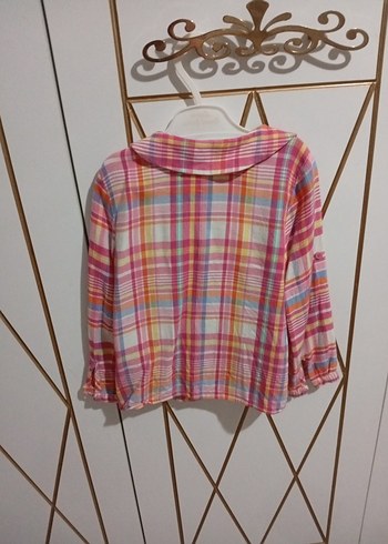 Düğmeli Pembe Uzun Kollu Kız Gömlek - Görsel 3