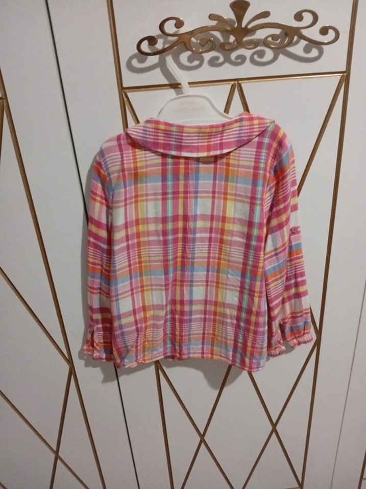 Düğmeli Pembe Uzun Kollu Kız Gömlek - Görsel 3