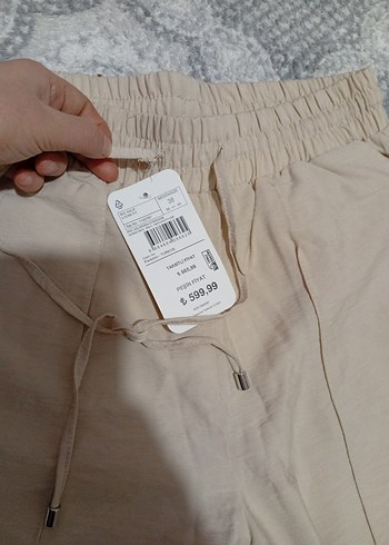 Bej Kadın Keten Rahat Kesim Pantolon - Görsel 2