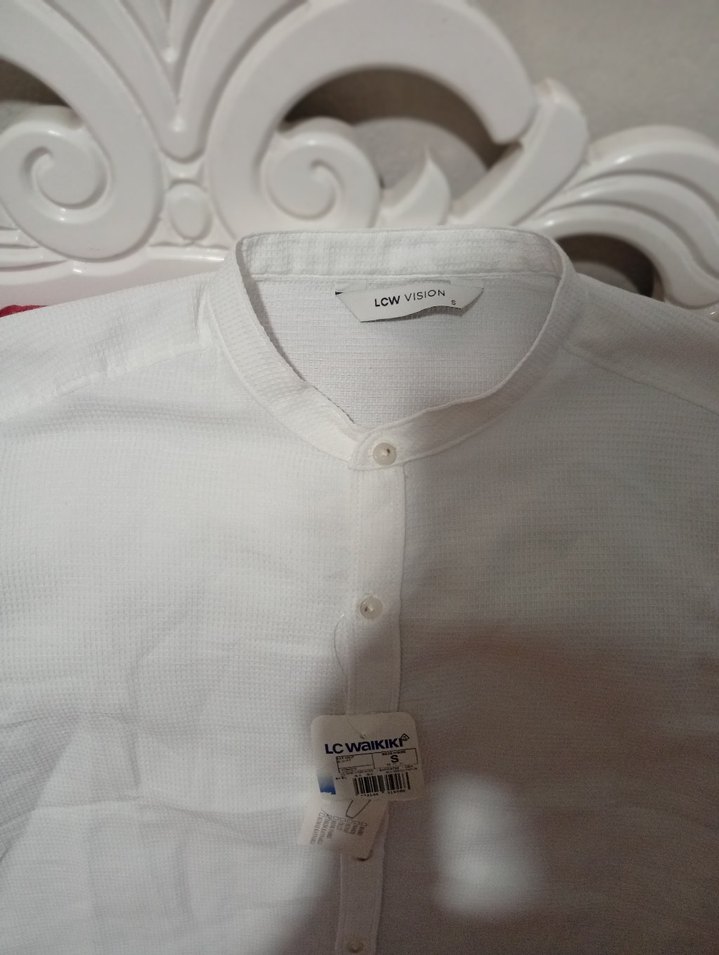 Düğmeli Beyaz Erkek Uzun Kollu Gömlek - Görsel 2