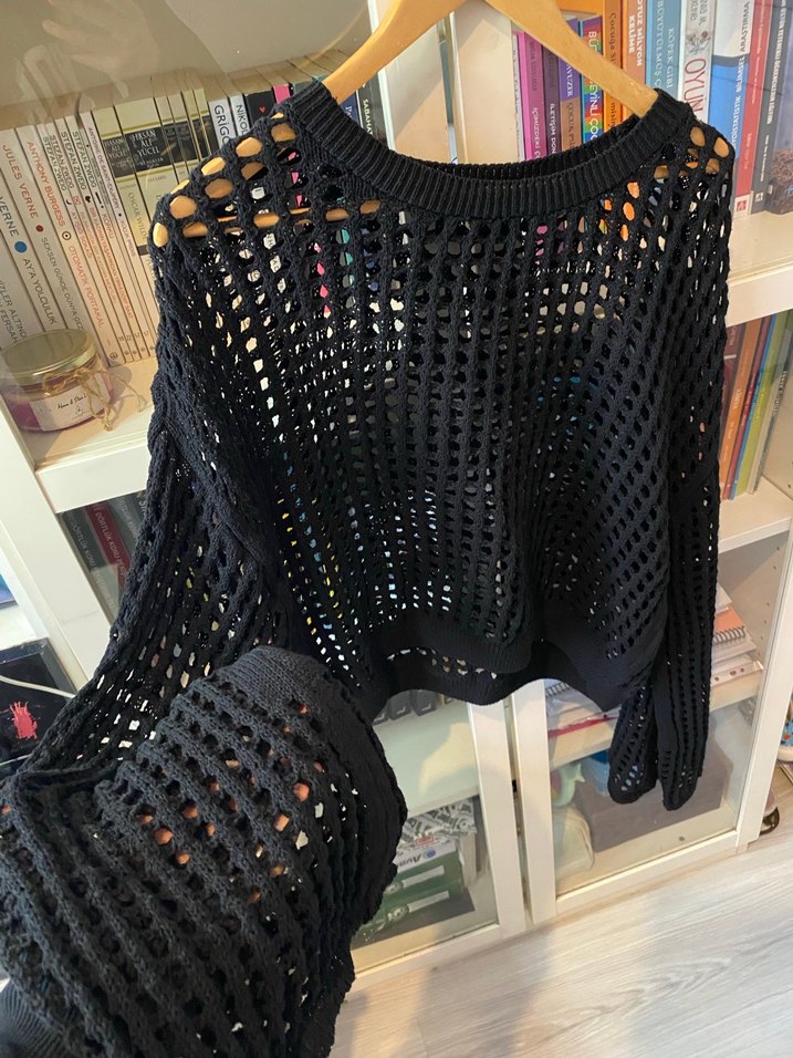 Siyah Örgü Uzun Kollu Kadın Kazak - Görsel 2