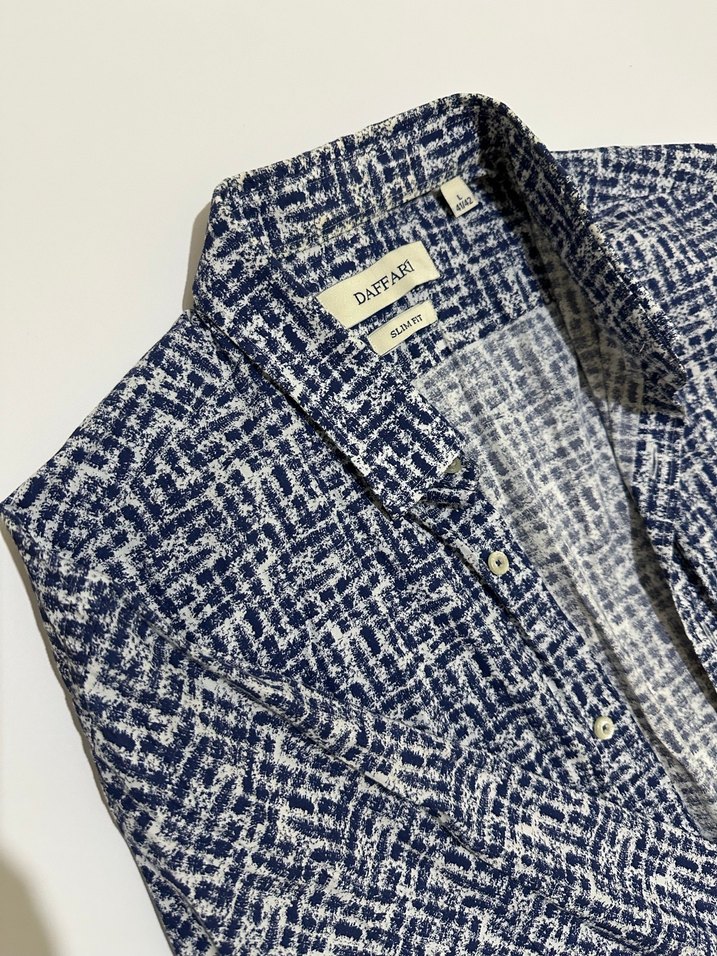 Mavi Gri Bağlama Desenli Erkek Gömlek - Görsel 2