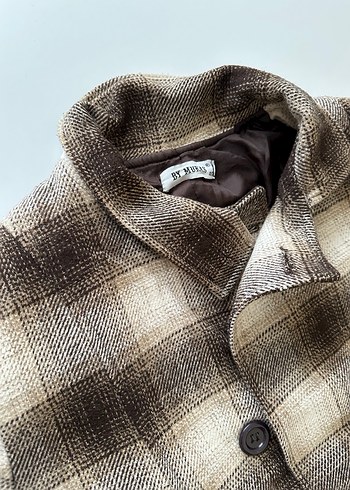 Düğmeli Kahverengi Ekose Kadın Kaban - Görsel 2