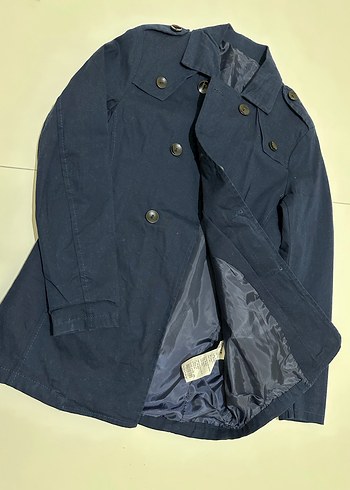 Düğmeli Lacivert Midi Trençkot - Görsel 3