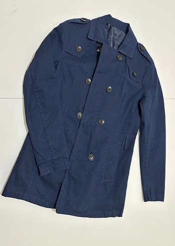 Düğmeli Lacivert Midi Trençkot - Görsel 2