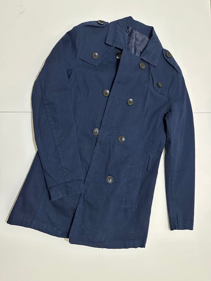 Düğmeli Lacivert Midi Trençkot - Görsel 2