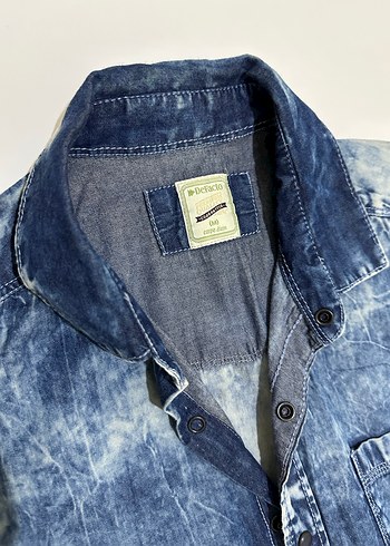 Düğmeli Batik Desenli Kısa Kollu Kot Gömlek - Görsel 2