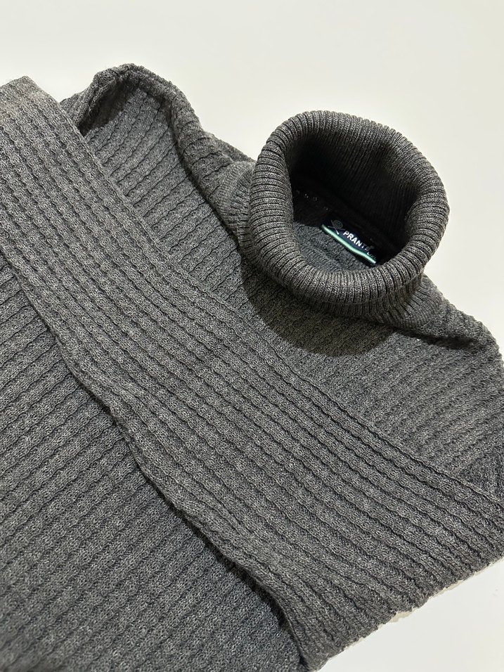 Gri unisex Boğazlı Yün Kazak - Görsel 2