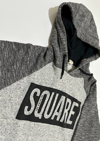 Gri Kapüşonlu Erkek Sweatshirt SQUARE Baskılı - Görsel 2