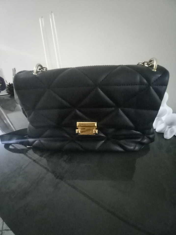 Klasik Siyah Deri Kadın Çanta - Görsel 2