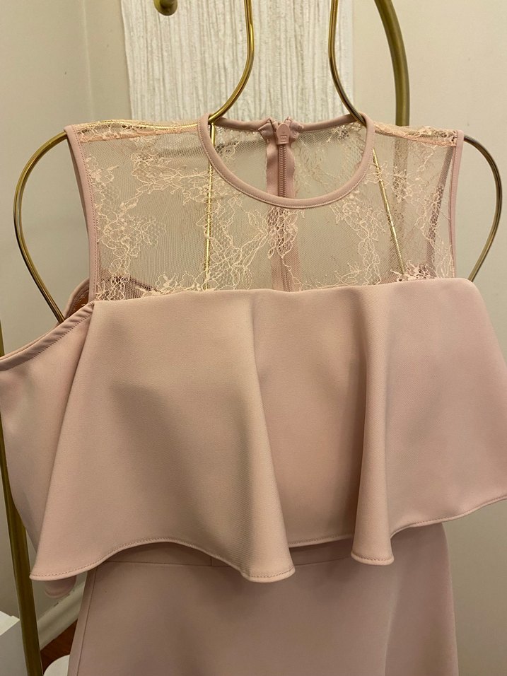 ADL MARKA Dantel Detaylı Bej Midi Abiye Elbise - Görsel 4