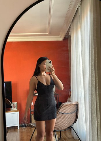 Siyah V Yaka Mini Elbise - Görsel 2