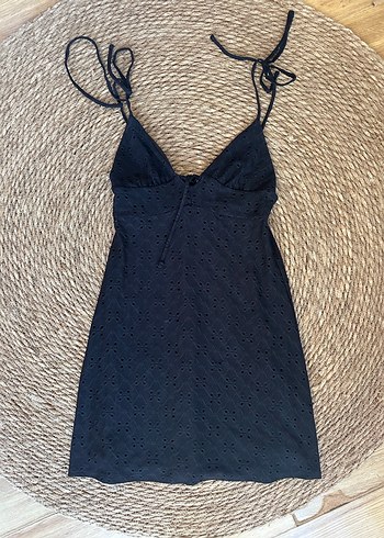 Siyah V Yaka Mini Elbise - Görsel 3