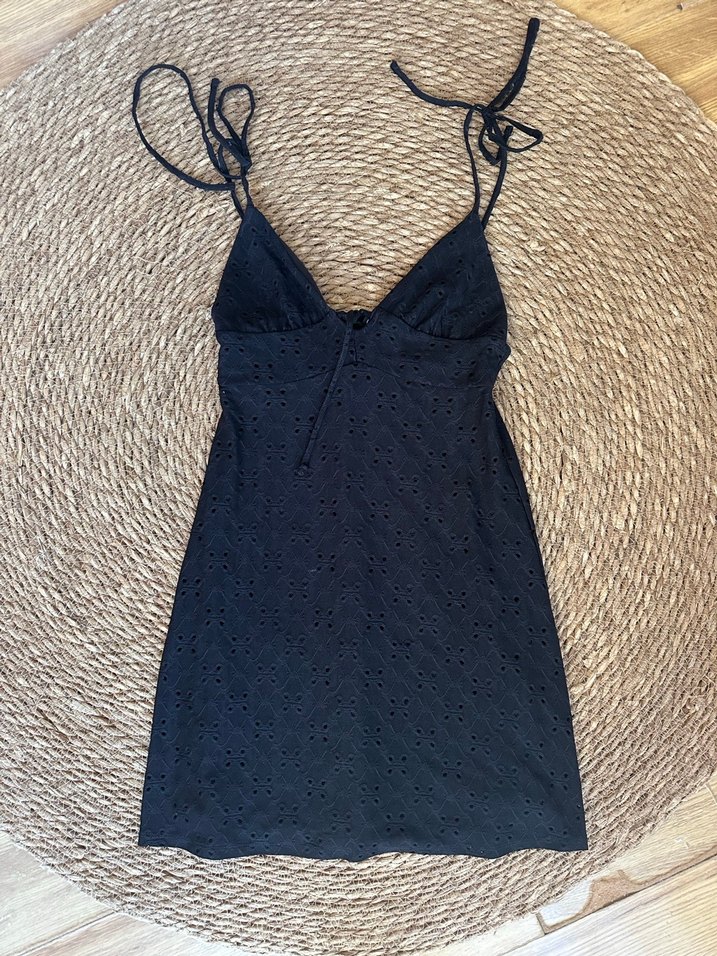 Siyah  V Yaka Mini Elbise - Görsel 3