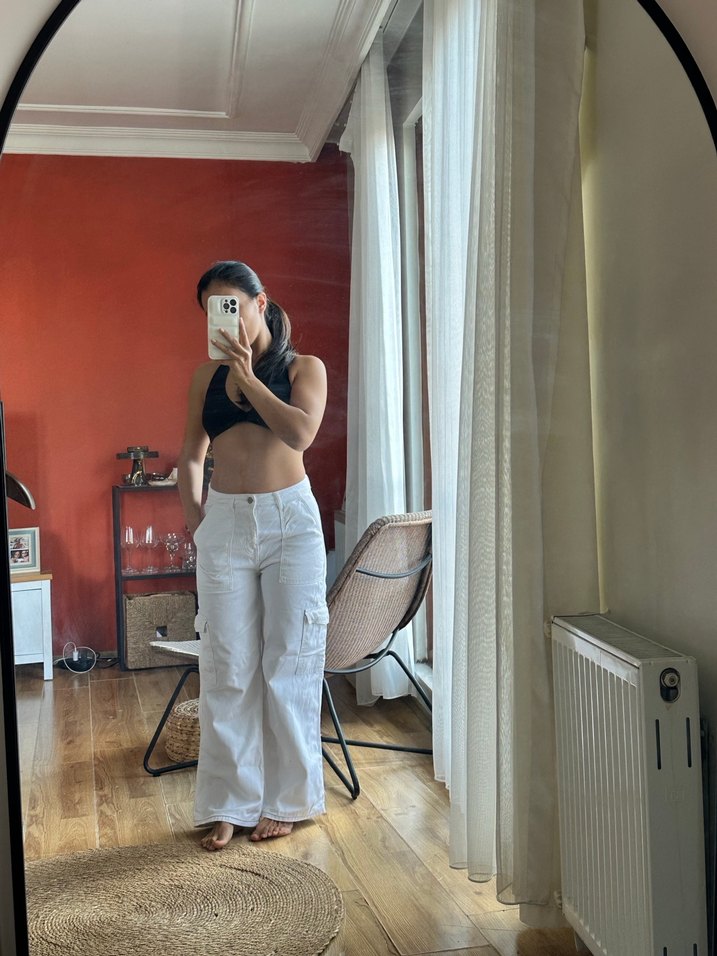 Beyaz kargo jean Pantolon - Görsel 4