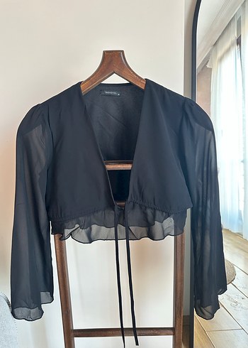 Siyah Transparan V Yaka Uzun Kollu Bluz - Görsel 2