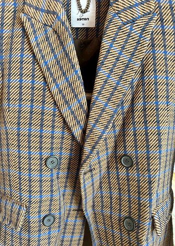 Kadın kahverengi Ekose TBlazer Ceket - Görsel 4