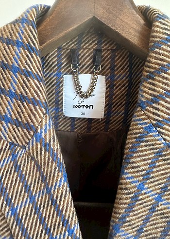 Kadın kahverengi Ekose TBlazer Ceket - Görsel 3