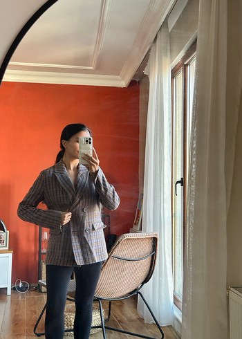 Kadın kahverengi Ekose TBlazer Ceket - Görsel 5