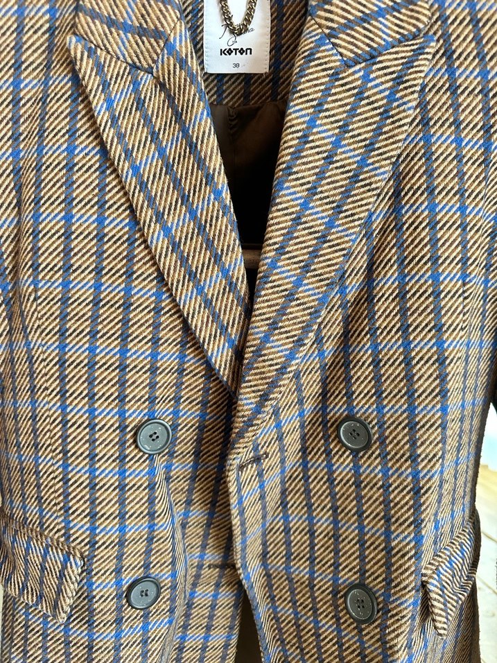 Kadın kahverengi Ekose TBlazer Ceket - Görsel 4