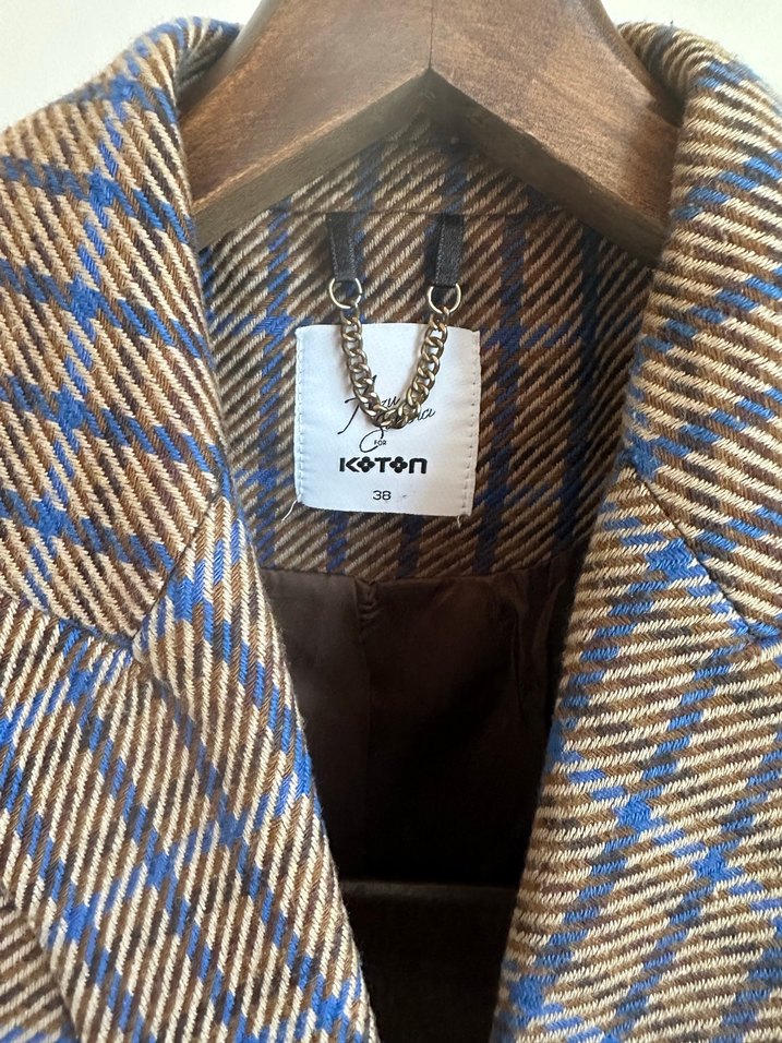 Kadın kahverengi Ekose TBlazer Ceket - Görsel 3