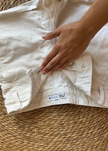 Beyaz-krem zara Mini kot Şort - Görsel 2