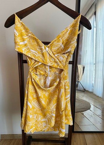 Sarı Mini V Yaka  Elbise - Görsel 3