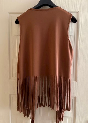 Saçaklı Kahverengi Bohem Yelek - Görsel 2