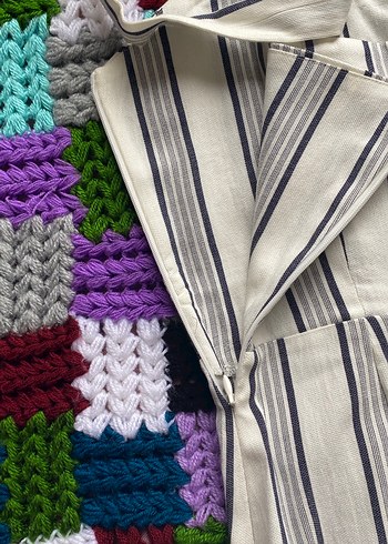 Düğmeli Çizgili Bohem Kadın Tulum - Görsel 4