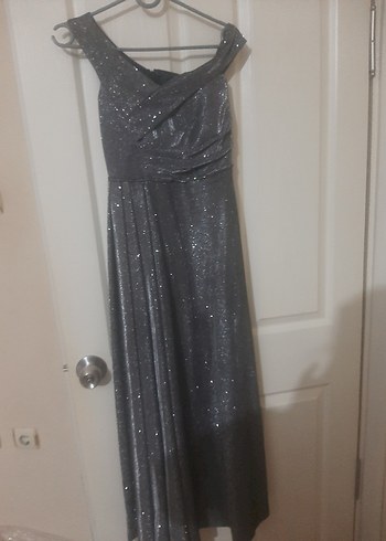 Gri Drapeli Uzun Abiye Elbise - Görsel 2