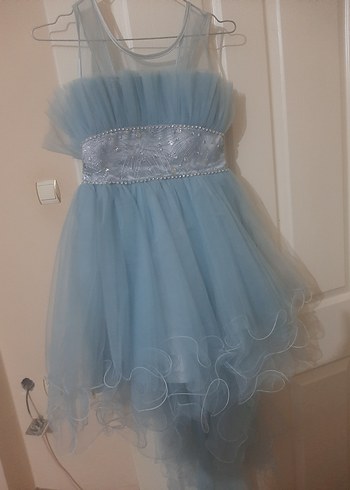 Mavi Fırfırlı Kız Çocuk Abiye Elbise - Görsel 2