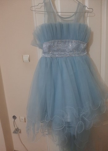 Mavi Fırfırlı Kız Çocuk Abiye Elbise - Görsel 3