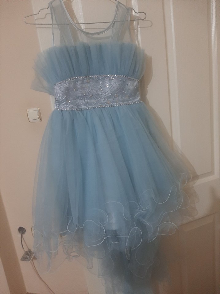 Mavi Fırfırlı Kız Çocuk Abiye Elbise - Görsel 2