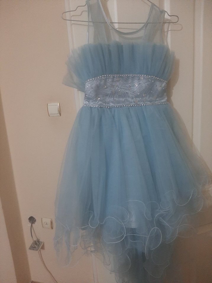 Mavi Fırfırlı Kız Çocuk Abiye Elbise - Görsel 3