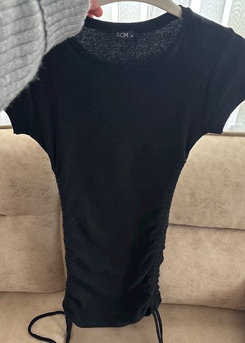 Drapeli Siyah Hamile Midi Elbise - Görsel 2