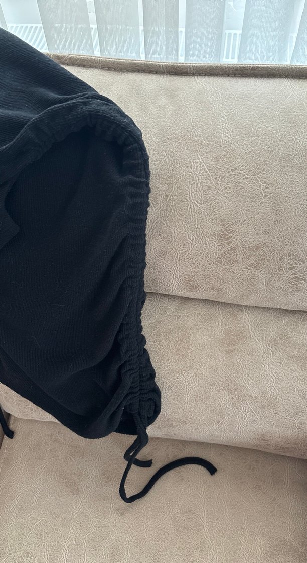 Drapeli Siyah Hamile Midi Elbise - Görsel 3