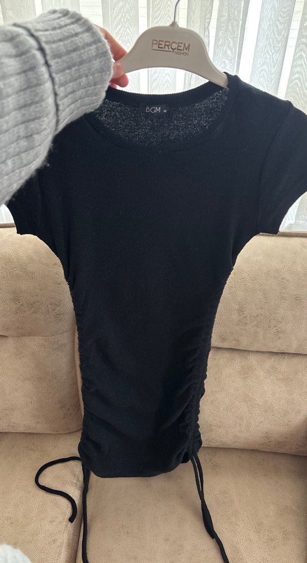 Drapeli Siyah Hamile Midi Elbise - Görsel 2