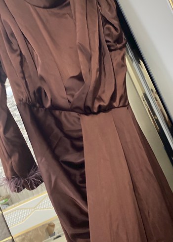 Kahverengi Drapeli Uzun Abiye Elbise - Görsel 2