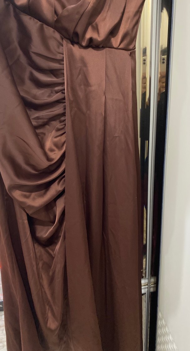 Kahverengi Drapeli Uzun Abiye Elbise - Görsel 3