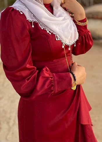 Bordo Drapeli Uzun Abiye Elbise - Görsel 2