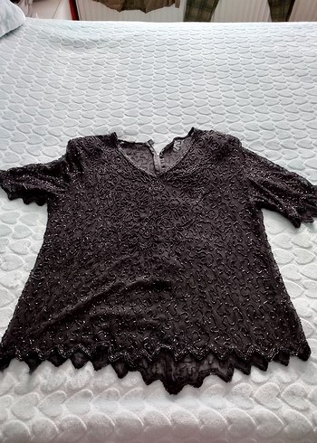 Dantel İşlemeli Siyah Mini Bluz - Görsel 3