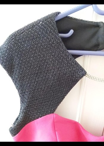 Pembe Siyah Drapeli Midi Abiye Elbise - Görsel 3