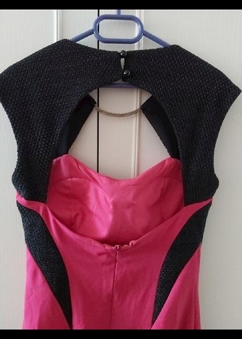 Pembe Siyah Drapeli Midi Abiye Elbise - Görsel 2