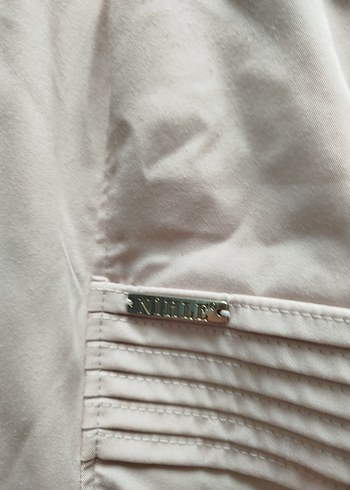 Düğmeli Bej Kadın Keten pardesü - Görsel 3