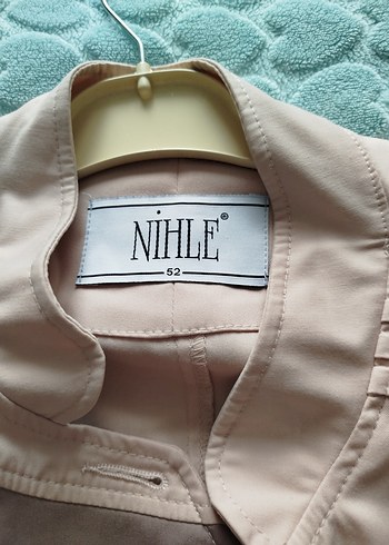 Düğmeli Bej Kadın Keten pardesü - Görsel 4