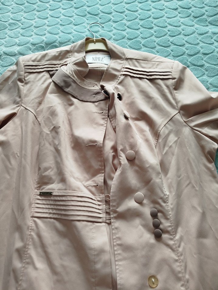 Düğmeli Bej Kadın Keten pardesü - Görsel 2