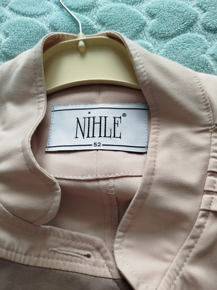 Düğmeli Bej Kadın Keten pardesü - Görsel 4